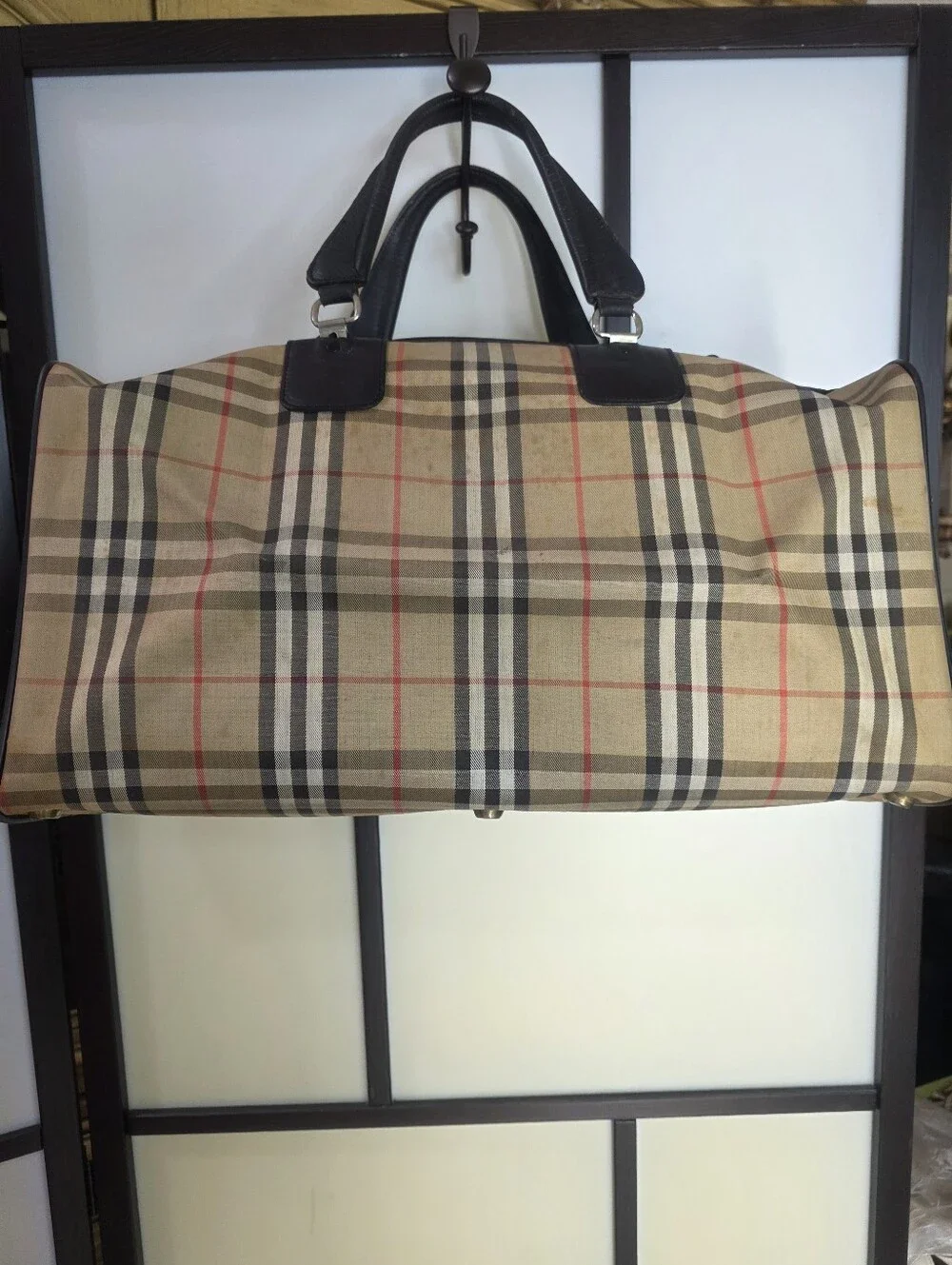 Classic Burberry Check Travel Duffel Bag - Black Trim